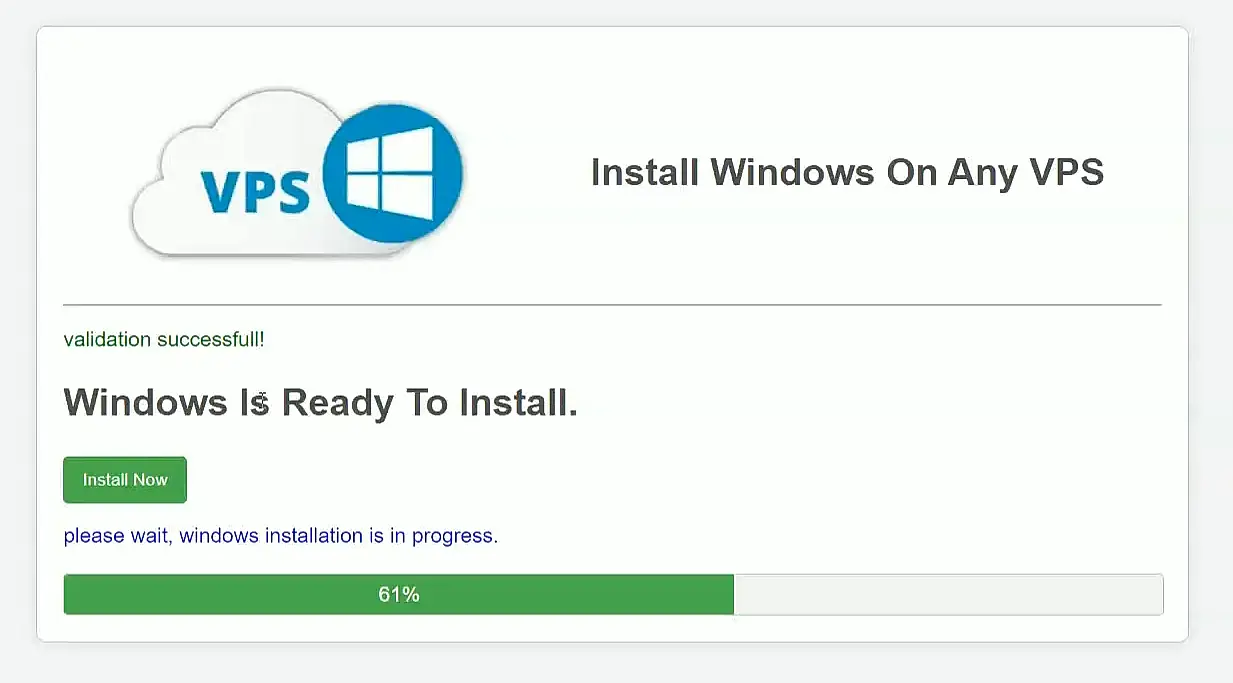 Windows Installation Progress on Contabo VPS